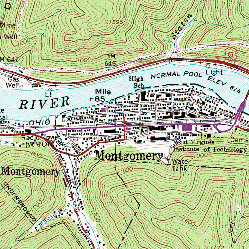 Topographic Map of Montgomery, WV