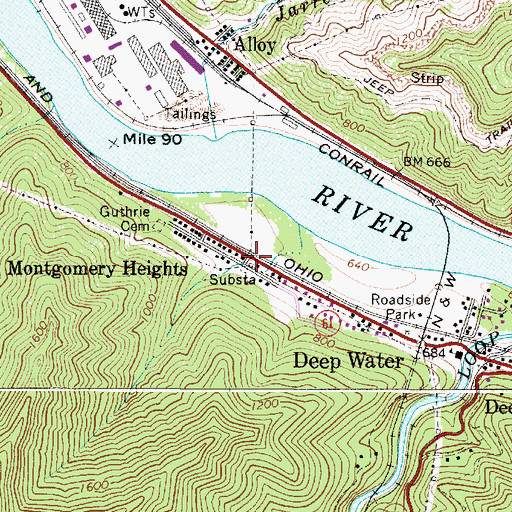 Topographic Map of Montgomery Heights, WV
