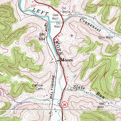 Topographic Map of Moore, WV