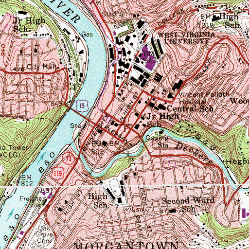 Topographic Map of Morgantown, WV