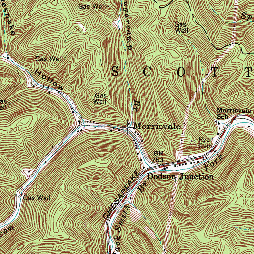 Topographic Map of Morrisvale, WV