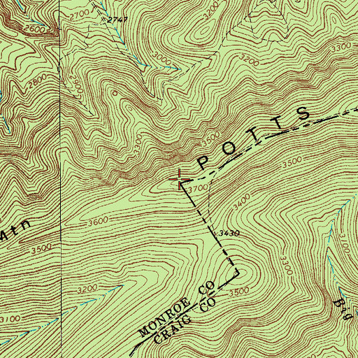 Topographic Map of Mottesheard Mountain, WV