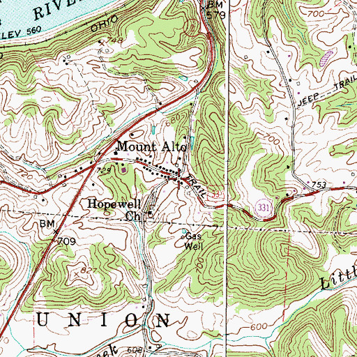 Topographic Map of Mount Alto, WV