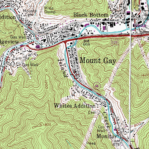 Topographic Map of Mount Gay, WV
