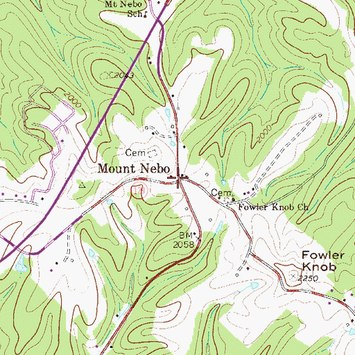 Topographic Map of Mount Nebo, WV