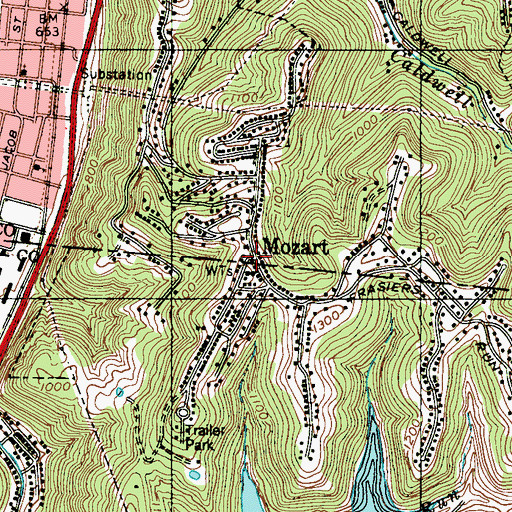 Topographic Map of Mozart, WV