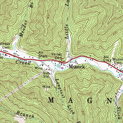 Topographic Map of Musick, WV