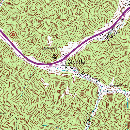 Topographic Map of Myrtle, WV