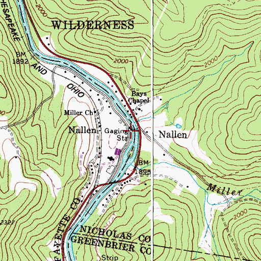 Topographic Map of Nallen, WV