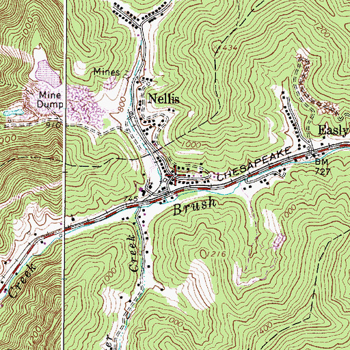 Topographic Map of Nellis, WV