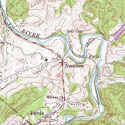 Topographic Map of Nemours, WV