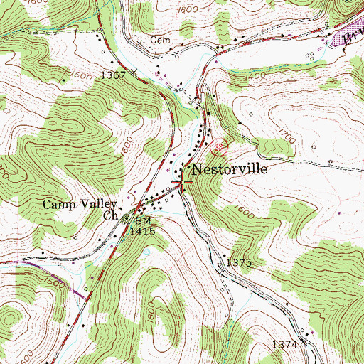 Topographic Map of Nestorville, WV