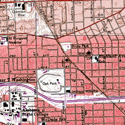 Topographic Map of Aldersgate United Methodist Church, AL