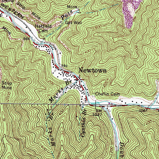 Topographic Map of Newtown, WV