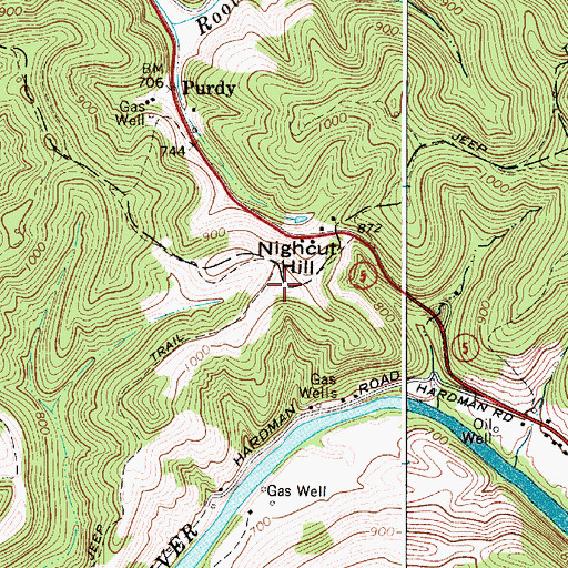 Topographic Map of Nighcut Hill, WV