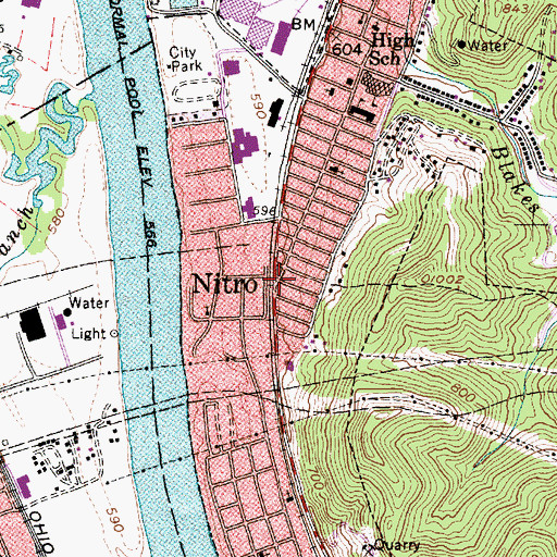 Topographic Map of Nitro, WV