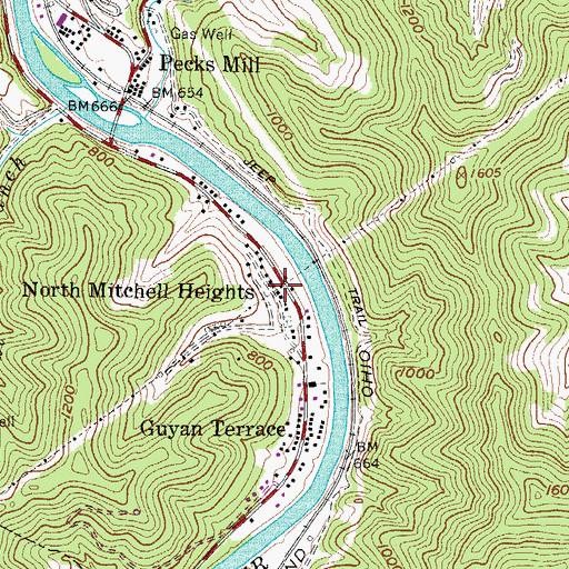 Topographic Map of North Mitchell Heights, WV