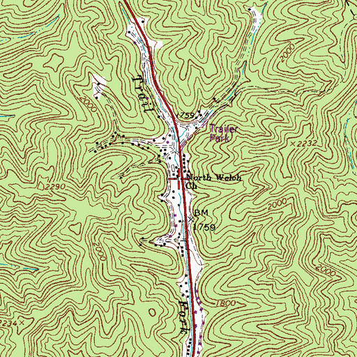 Topographic Map of North Welch Church, WV