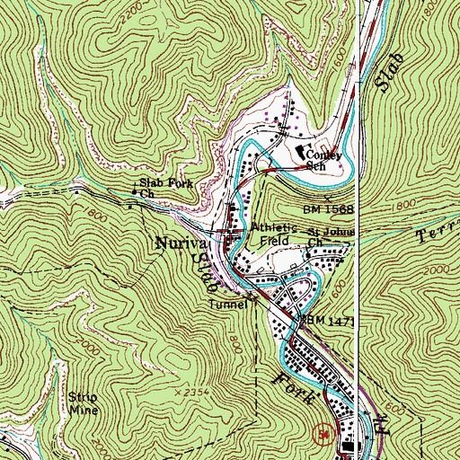 Topographic Map of Nuriva, WV