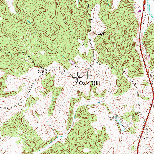 Topographic Map of Oak Hill, WV