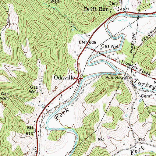 Topographic Map of Odaville, WV