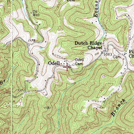 Topographic Map of Odell, WV