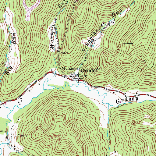 Topographic Map of Orndoff, WV