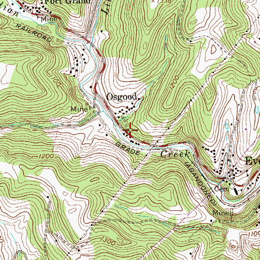 Topographic Map of Osgood, WV