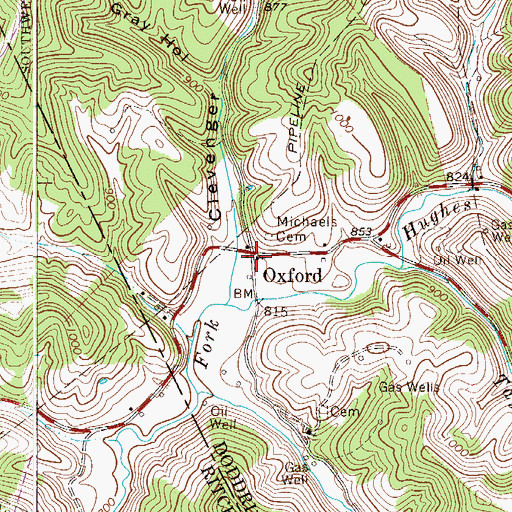 Topographic Map of Oxford, WV