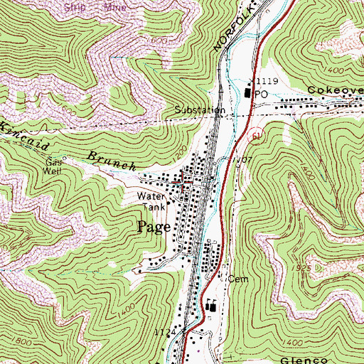 Topographic Map of Page, WV
