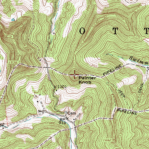 Topographic Map of Painter Knob, WV