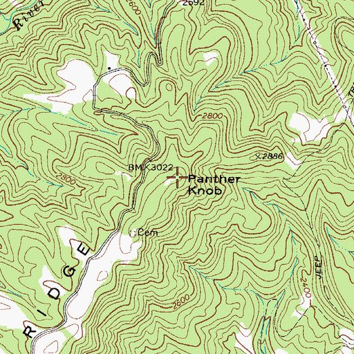 Topographic Map of Panther Knob, WV