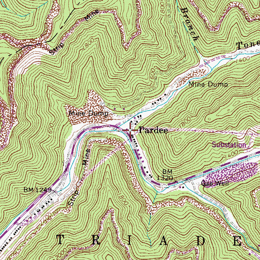 Topographic Map of Pardee, WV
