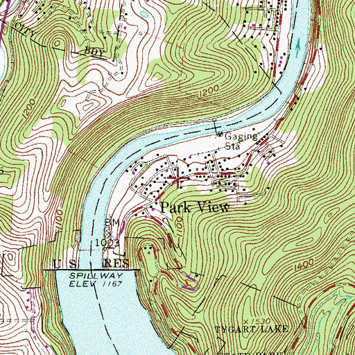 Topographic Map of Park View, WV