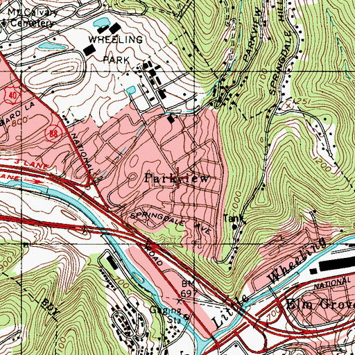 Topographic Map of Parkview, WV
