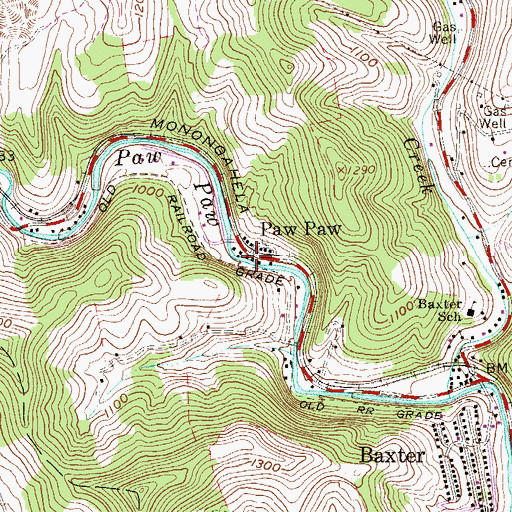 Topographic Map of Paw Paw, WV