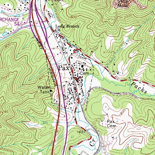 Topographic Map of Pax, WV