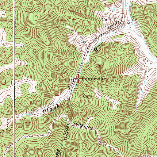 Topographic Map of Pembroke, WV