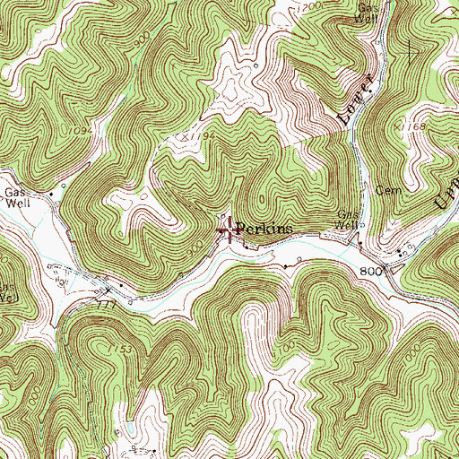 Topographic Map of Perkins, WV