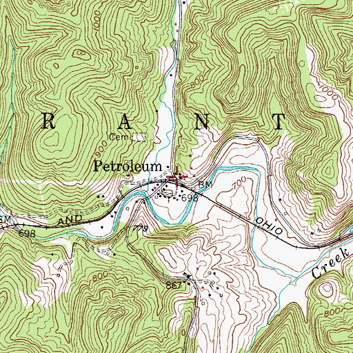 Topographic Map of Petroleum, WV