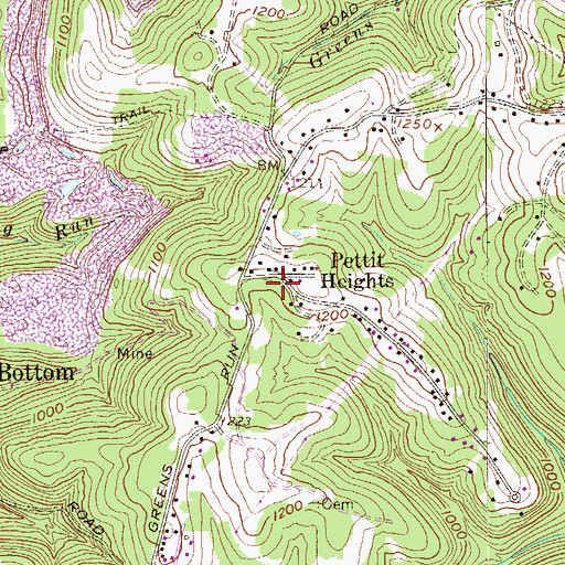 Topographic Map of Pettit Heights, WV