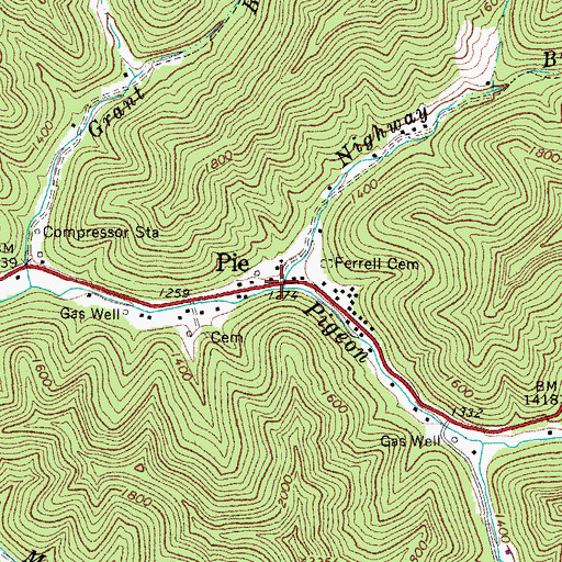 Topographic Map of Pie, WV