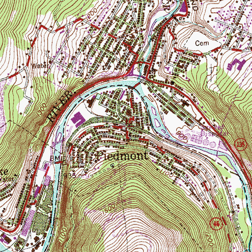 Topographic Map of Piedmont, WV