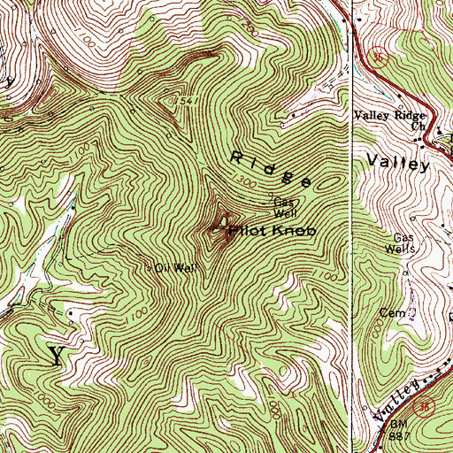 Topographic Map of Pilot Knob, WV
