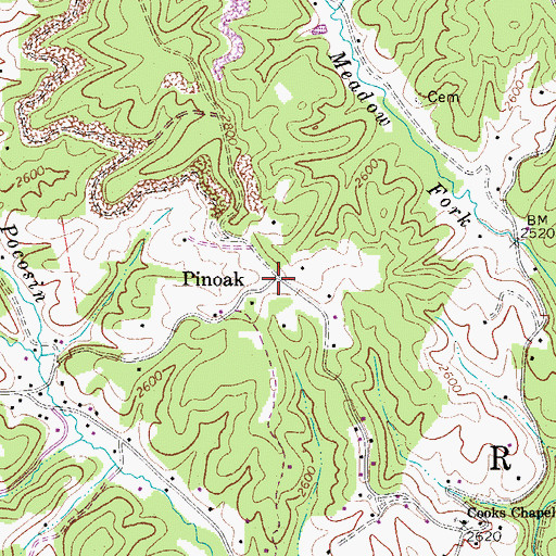 Topographic Map of Pinoak, WV