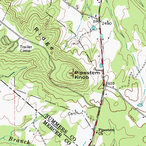 Topographic Map of Pipestem Knob, WV