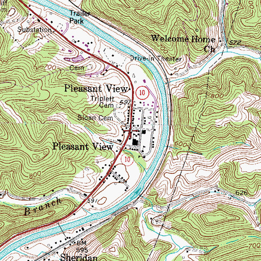 Topographic Map of Pleasant View, WV