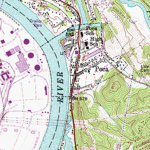 Topographic Map of Poca, WV