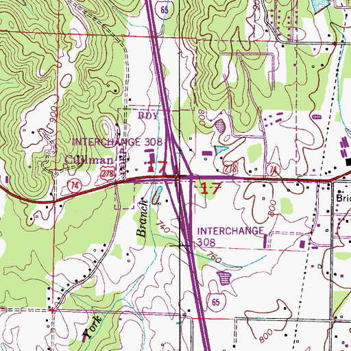 Topographic Map of Interchange 308, AL