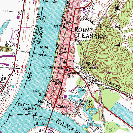 Topographic Map of Point Pleasant, WV